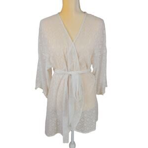 In Bloom by Jonquil Lace Robe Women M Short Lightweight Cream 1/2 Sleeve Cottage